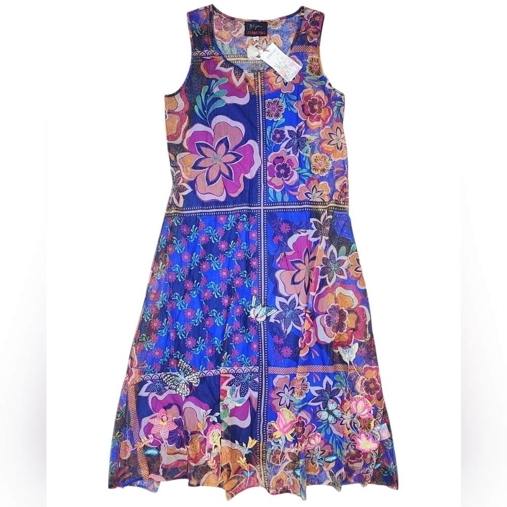 JOHNNY WAS Mazzy Midi Embroiderd Dress NWT Size S Vibrant Colorful - Picture 11 of 12